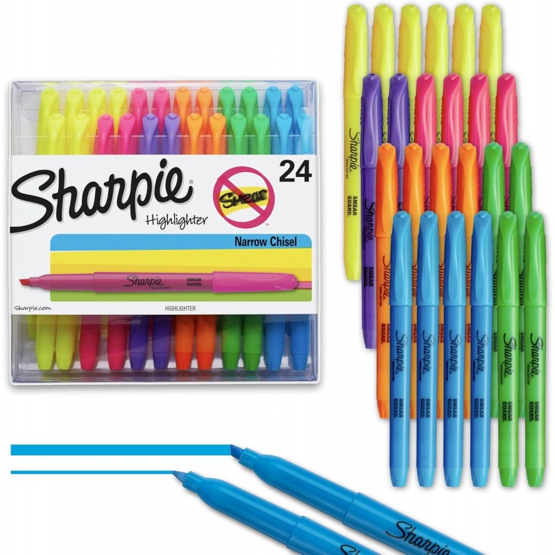 Sharpie Pocket Textmarker, Textmarker-Set mit Keilspitze, Bürobedarf und Unterrichtsbedarf, verschiedene Farben, 24 Stück