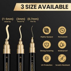 3er-Pack Flüssiggold-Chrommarker mit Doppelspitze, permanenter glänzender Goldmarkerstift für die meisten Oberflächen, goldener Metallic-Hochglanz für Modellreparaturen, Malereien, Markierungen oder DIY-Kunstprojekte