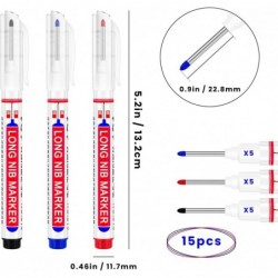 yuntop 15 Stück Marker mit langer Spitze, vielseitig einsetzbar, wasserdicht, für tiefe Löcher, Tischlerei, bunter Markierstift für Baubeschläge, Dekoration, Holzbearbeitung (rot, schwarz, blau)