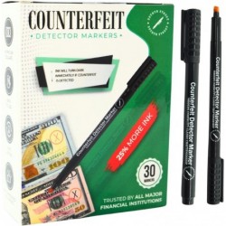 Stifte zum Schutz vor Falschgeld – 30er-Pack – Geldmarker – Markierstifte zum Schutz vor Falschgeld – Extra Tinte, Tinte wird bei Erkennung dunkel, Geldstifte zur Betrugsprävention (Stift in voller Größe, 25 % mehr Tinte, 30, Stifte)