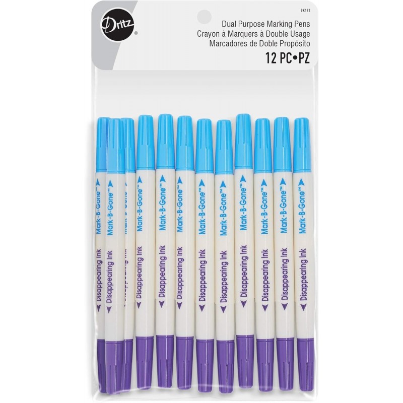 Dritz Dual Purpose B-Gone & Disappearing Ink, 12 Stück Markierstifte, Blau/Lila Anzahl