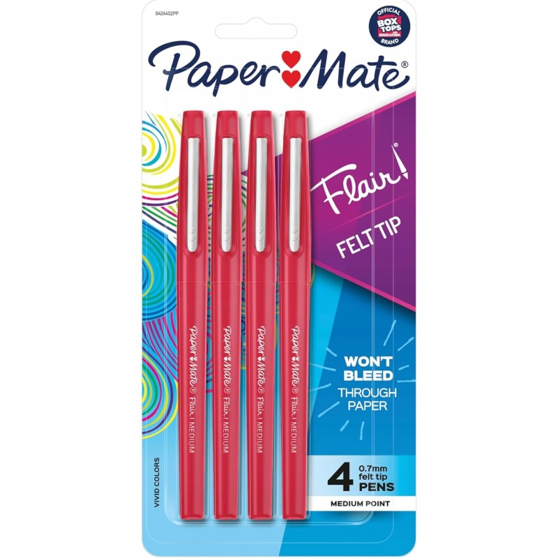 Paper Mate Flair Filzstifte, mittlere Spitze (0,7 mm), rot, 4 Stück