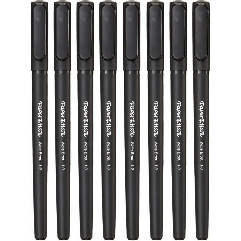 Paper Mate Write Bros Kugelschreiber, schwarze Tinte mit schwarzem Schaft, 1 mm mittlere Spitze, 8er-Pack (2140570)