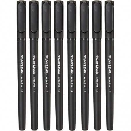 Paper Mate Write Bros Kugelschreiber, schwarze Tinte mit schwarzem Schaft, 1 mm mittlere Spitze, 8er-Pack (2140570)