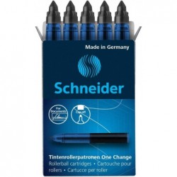 Schneider One Change Rollerball-Nachfüllpatronen, 0,6 mm, schwarze Tinte, Schachtel mit 5 Nachfüllpatronen (185401)