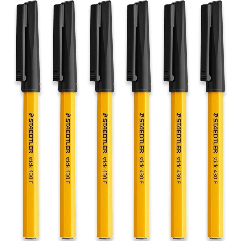 STAEDTLER Feine 0,3mm 430 F Stick Kugelschreiber Schreibstift Glatt - Schwarze Tinte - 6er Pack