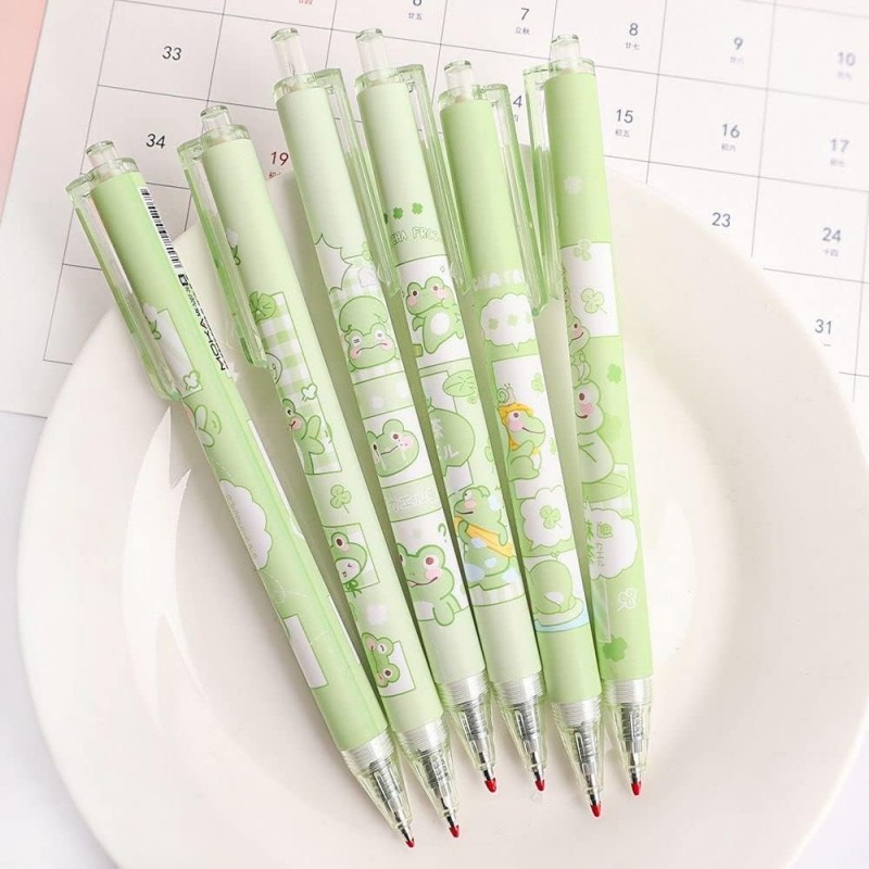 6 Stück/Set Cartoon-Frosch-Gelstift, niedlicher Tier-Schreibstift, Druckkugelschreiber, Schulbedarf für Schülerinnen, 0,5 mm schwarze Tinte, Kugelschreiber