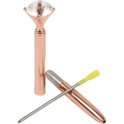 Stift + 5 Minen, Roségold-Stift mit großem Diamanten/Kristall – Metall-Kugelschreiber in Roségold, Bürobedarf – schwarze Tinte (Roségold)