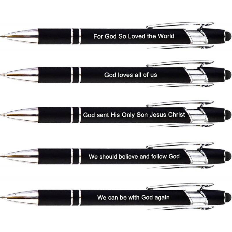 5 Stück Bibelstifte, Kugelschreiber mit Bibelversen zu Johannes 3:16, weicher Schreibstift mit Stylus-Spitzen, schwarze Tinte