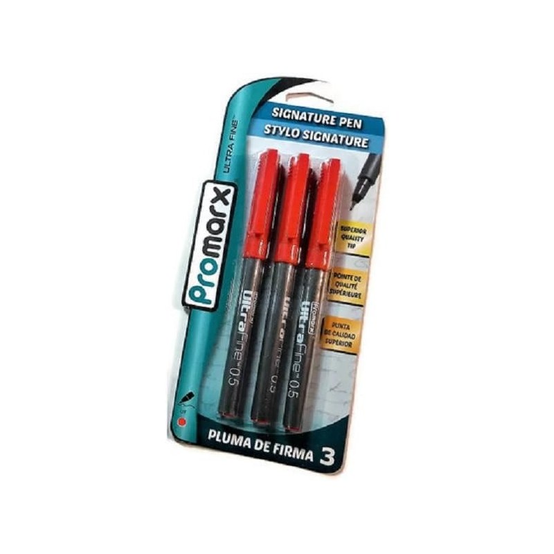 Promax Ultra Fine 0,5 Signature Pen, rote Tinte, 3er-Pack