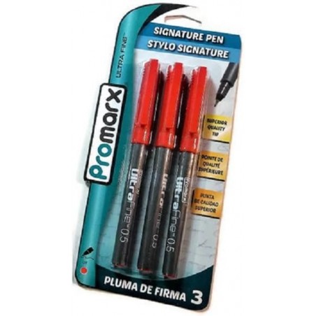 Promax Ultra Fine 0,5 Signature Pen, rote Tinte, 3er-Pack