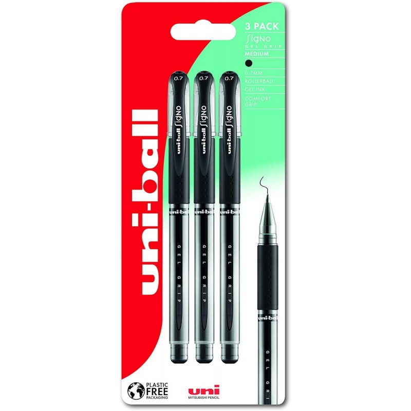 uni-ball UM-151S Gel-Rollerball. Hochwertige mittlere 0,7-mm-Kugelschreiberspitze für superweiche Handschrift, Schule, Tagebuch und Notizen. Farb- und wasserfeste Uni Super Ink. 3er-Pack Schwarz