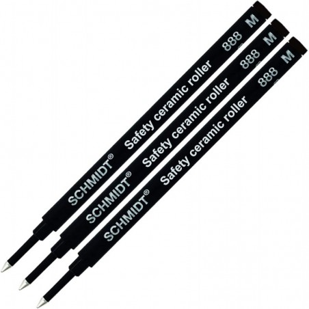 3er-Pack - Schmidt 888 M Sicherheits-Keramik-Rollerball-Mine, schwarze Tinte, mittlere Spitze