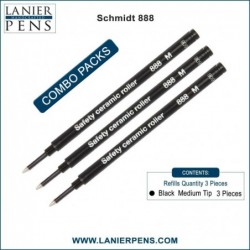 3er-Pack - Schmidt 888 M Sicherheits-Keramik-Rollerball-Mine, schwarze Tinte, mittlere Spitze