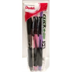 Pentel Click-n-Go Druckkugelschreiber, mittlere schwarze Tinte, 3er-Pack (BK450PP3M) von Pentel