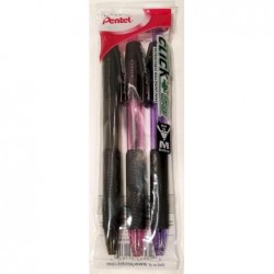 Pentel Click-n-Go Druckkugelschreiber, mittlere schwarze Tinte, 3er-Pack (BK450PP3M) von Pentel