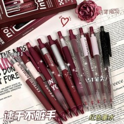 5 Stück/Box - 0,5 mm roter Kohlenstoffneutralstift ST Girl Heart Retro schwarzer Knopf Signaturstift-Roter Umschlag