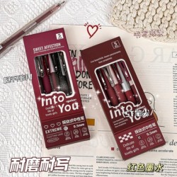 5 Stück/Box - 0,5 mm roter Kohlenstoffneutralstift ST Girl Heart Retro schwarzer Knopf Signaturstift-Roter Umschlag