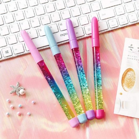 4 Stück Fairy Stick-Kugelschreiber, glitzernder dynamischer Flüssigsandstift, süßer Regenbogen-Glitzer-Kristallstift, Schreibwaren, Schule, Bürobedarf, Geschenkstifte für Weihnachten, Hochzeit, Geburtstag, zufällige Farbe (schwarze Tinte)