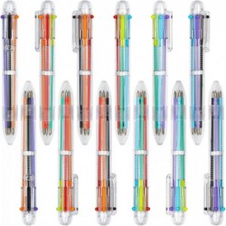 AUAUY 12er-Pack mehrfarbige Kugelschreiber, 6-in-1-Druckkugelschreiber 0,5 mm, 6-farbiger transparenter Kugelschreiber mit Schaft für Büro-, Schulbedarf, Schüler, Kinder, Geschenk