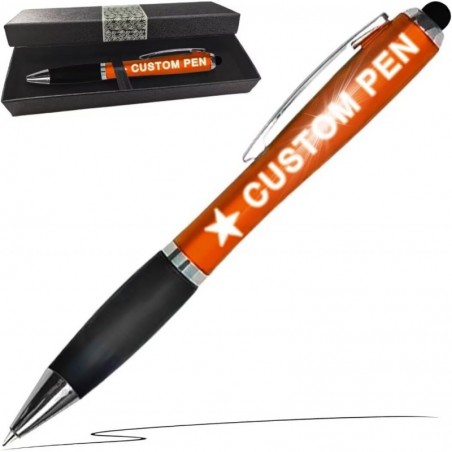 Personalisierter Stift, Lasergravur mit Lumineszenz, Kugelschreiber mit schwarzer Tinte, individuell personalisierte Stifte mit Multifunktions-Touchscreen, mehrere Farboptionen, 1 Stück, Orange