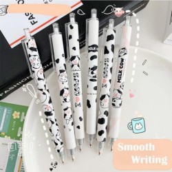 DIYYILIF 12 Stück süße Kuh-Stifte, 0,5 mm schwarze einziehbare Gel-Tintenstifte, Cartoon-Gel-Tintenstifte-Set, Kuh-Print-Stifte Kawaii für Büro-Schulbedarf, Geschenke für Jungen und Mädchen