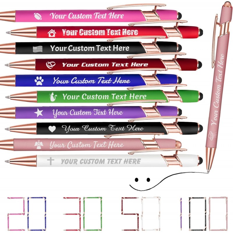 Bis zu 100 personalisierte Kugelschreiber mit Namenstext für Männer und Frauen, individueller Stift mit Logo-Symbol-Gravur, personalisierte Stifte für Büro, Geschäft, Hochzeit, Lehrer, Freunde, Geschenke, mehrfarbig