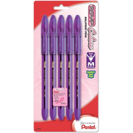 Pentel RSVP Colors Kugelschreiber, 1,0 mm, mittlere Linie, violette Tinte, 5er-Pack (BK91CRBP5V), Schwarz