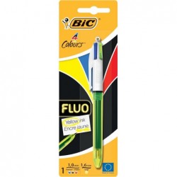 Bic 4 Colours Fluo Kugelschreiber, Tintenfarben Schwarz, Blau, Rot und fluoreszierendes Gelb, 1 Packung