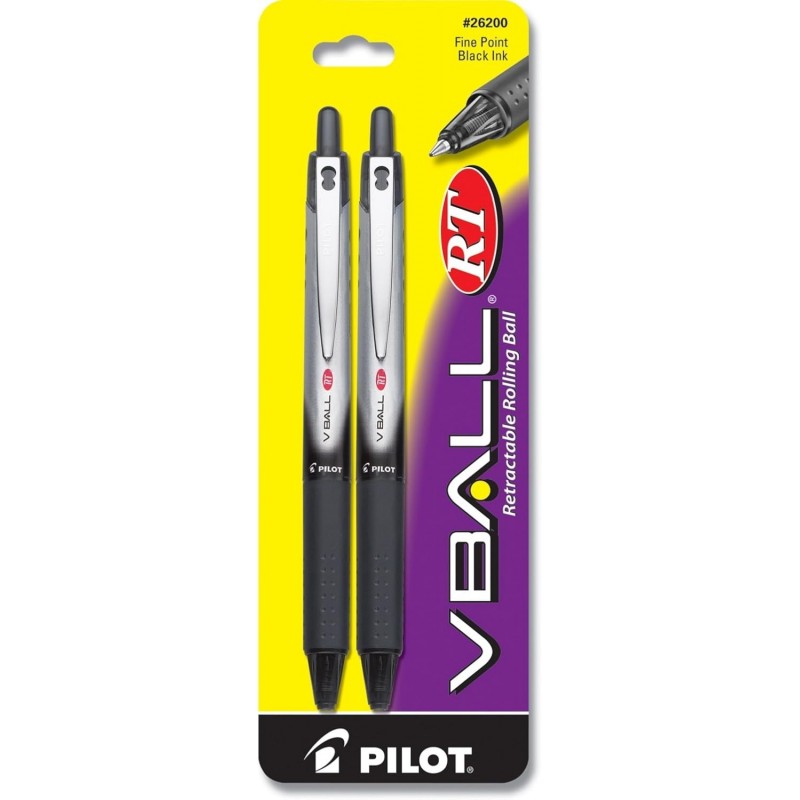 PILOT VBall RT Druckkugelschreiber, feine Spitze, 2er-Pack, schwarze Tinte (26200)