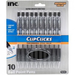 Clip Clicks - Langlebig, angenehmer Griff, Easy Clip, einziehbar, Schwarz, 10 Stifte