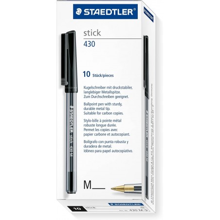 STAEDTLER Stick 430 M-9 Kugelschreiber, mittelgroß, Schwarz, 10 Stück