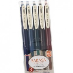 ZEBRA Sarasa Clip Gel-Tinten-Kugelschreiber, 0,5 mm, Gummigriff, Vintage-Farben, 5-Farben-Set (JJ15-5C-VI)