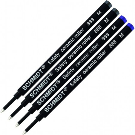 Schmidt 888 Sicherheits-Tintenrollermine aus Keramik, schwarze, blaue Tinte (mittlere Spitze, 0,7 mm), 4er-Pack