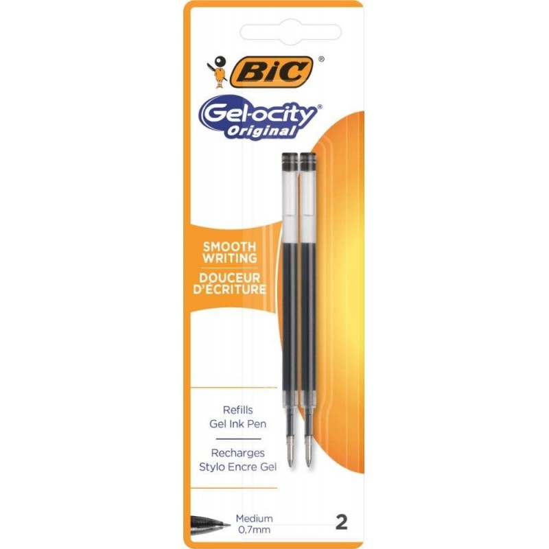 BIC-Gelstift-Mine mit mittlerer Strichbreite von 0,7 mm und schwarzer Tinte, 2 Minen pro Karte.