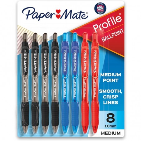 Paper Mate Kugelschreiber, Profile-Druckstift, mittlere Spitze (1,0 mm), sortiert, 8 Stück