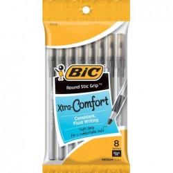 BIC Round Stic Grip Xtra Comfort Kugelschreiber, mittlere Spitze (1,2 mm), schwarz, 8 Stück