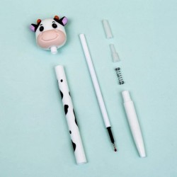 Acfun 4 Stück süße Milchkuh-Stifte, einziehbare Gel-Tintenstifte, 0,5 mm, schwarze Tintenstifte, Kugelschreiber, Schülerstifte, Kawaii-Milchstifte für Kinder, Jungen, Mädchen, Schreibwaren, Büro, Schulbedarf, Schülergeschenk (A)