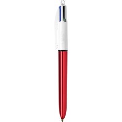 BIC 4-Color Shine Kugelschreiber, roter Schaft, mittlere Spitze (1,0 mm), verschiedene Tinten, 3 Stück