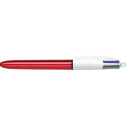 BIC 4-Color Shine Kugelschreiber, roter Schaft, mittlere Spitze (1,0 mm), verschiedene Tinten, 3 Stück