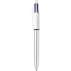 BIC 4-Color Shine Kugelschreiber, silberner Schaft, mittlere Spitze (1,0 mm), verschiedene Tinten, 3 Stück