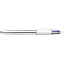 BIC 4-Color Shine Kugelschreiber, silberner Schaft, mittlere Spitze (1,0 mm), verschiedene Tinten, 3 Stück