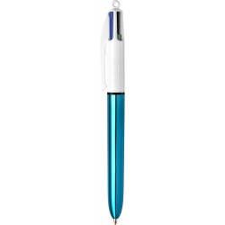 BIC 4-Color Shine Kugelschreiber, blauer Schaft, mittlere Spitze (1,0 mm), verschiedene Tinten, 3 Stück