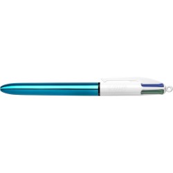 BIC 4-Color Shine Kugelschreiber, blauer Schaft, mittlere Spitze (1,0 mm), verschiedene Tinten, 3 Stück