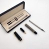 Tintenroller aus Metall, Kugelschreiber aus Messing, Business-Signatur-Stift, flüssiger Schreibstift mit zwei 0,5-mm-Ersatzminen in Schwarz, Geschenkstift, Premium-Geschenkbox (Silber)