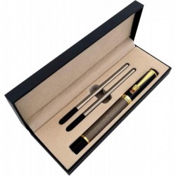 Tintenroller aus Metall, Kugelschreiber aus Messing, Business-Signatur-Stift, flüssiger Schreibstift mit zwei 0,5-mm-Ersatzminen in Schwarz, Geschenkstift, Premium-Geschenkbox (Silber)