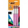 BIC 4-Color Shine Druckkugelschreiber, Schaft in Fun Pink Metallic, mittlere Spitze (1,0 mm), 3er-Packung, Druckkugelschreiber mit langlebiger Tinte