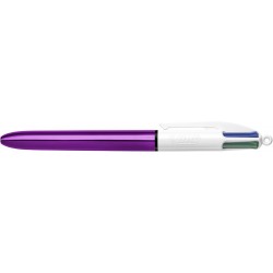 BIC 4-Color Shine Kugelschreiber, violetter Schaft, mittlere Spitze (1,0 mm), verschiedene Tinten, 3 Stück