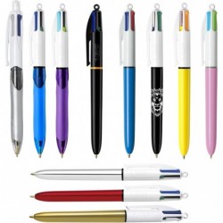 BIC 4-Color Shine Kugelschreiber, violetter Schaft, mittlere Spitze (1,0 mm), verschiedene Tinten, 3 Stück