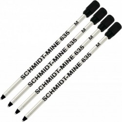 Schmidt 635 D1 Minen-Kugelschreibermine, schwarze Tinte, mittlere Spitze 0,7 mm, 4er-Pack (mit Kunststoff-Endkappe)